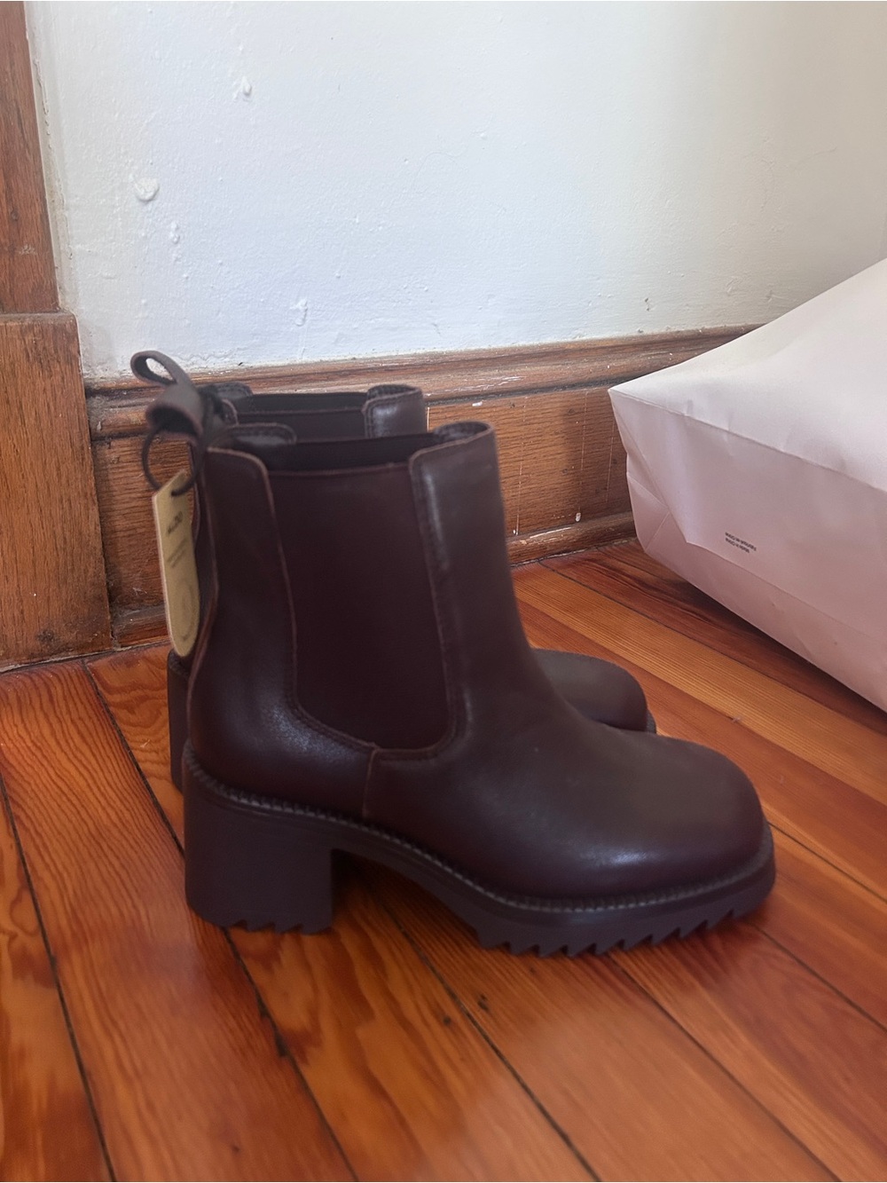 Aldo Dark Brown Lug Heel Chelsea Boots